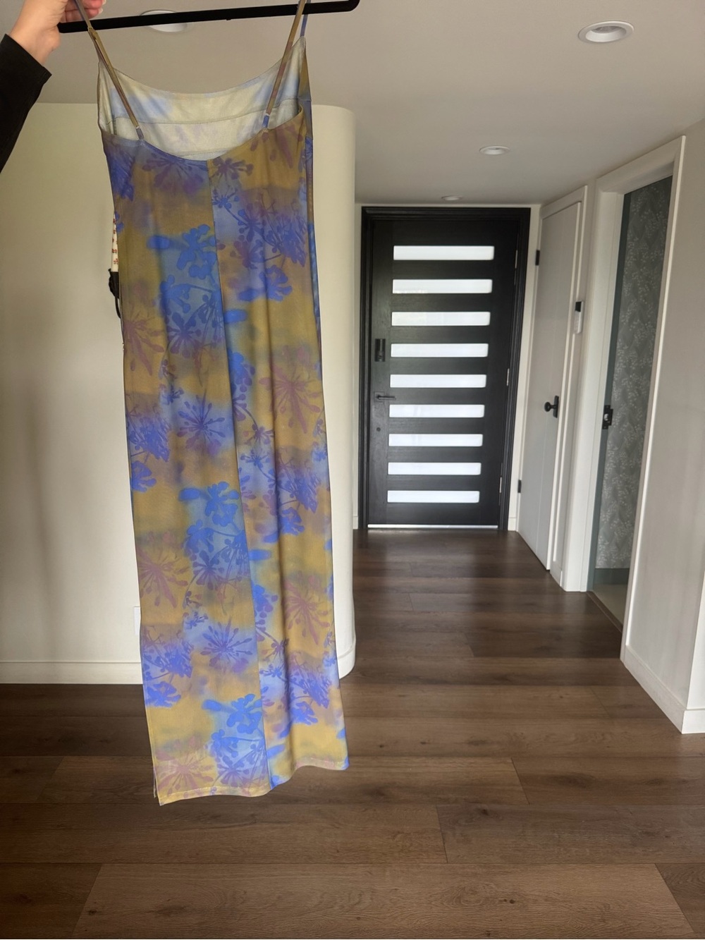 Miaou Olive Green Slip Midi Dress with Periwinkle Floral Print